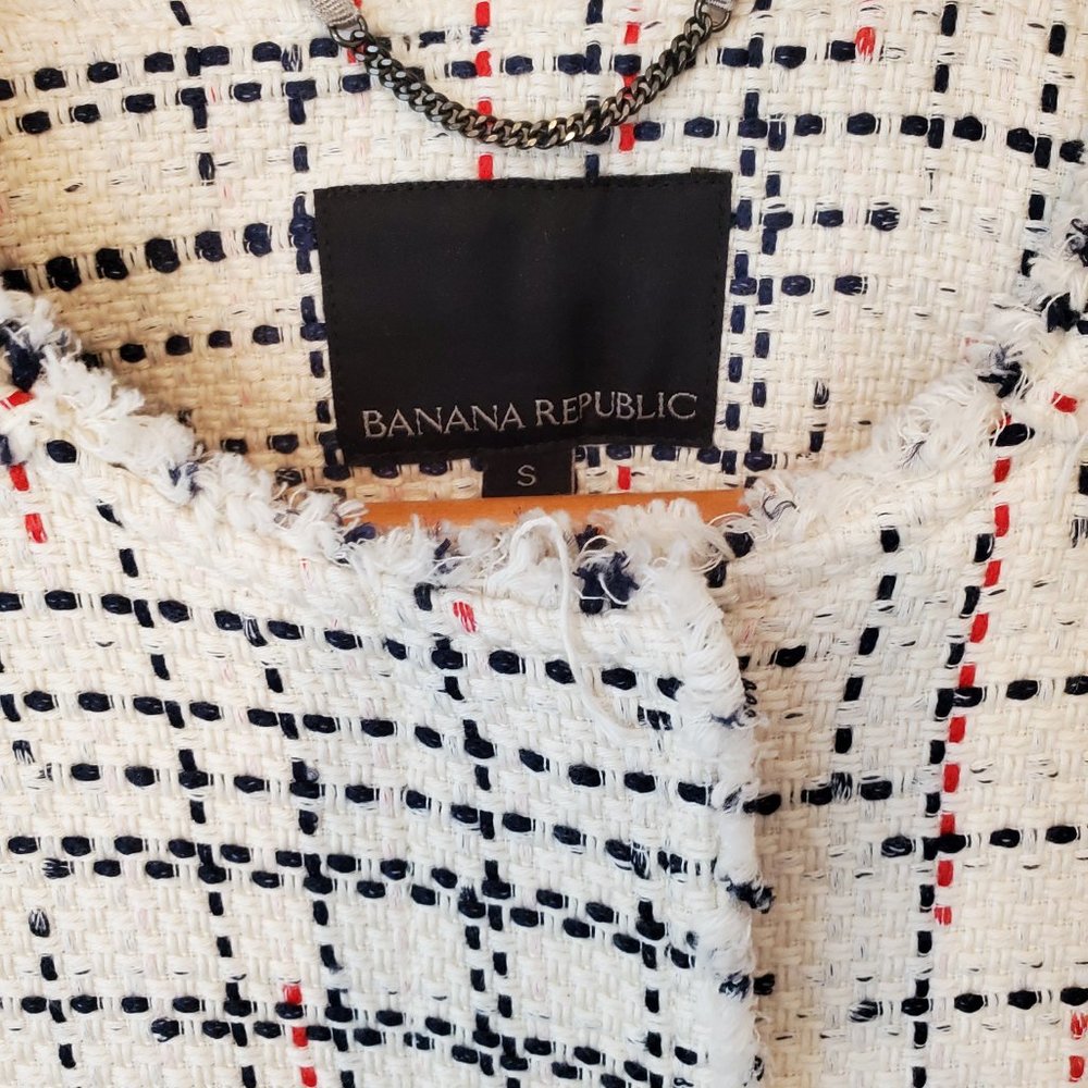 Banana Republic Cream Tweed Blazer with Black and Red Accents